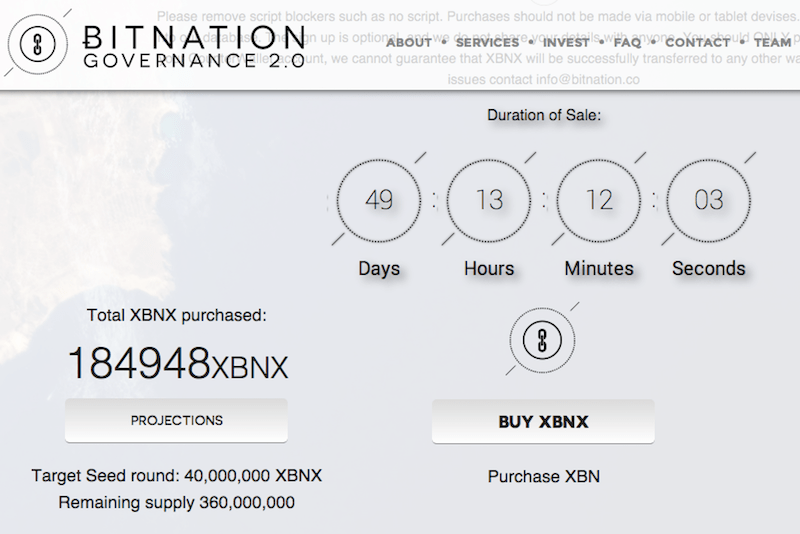 BitNation's crowdsale progress as of Thursday, November 20.