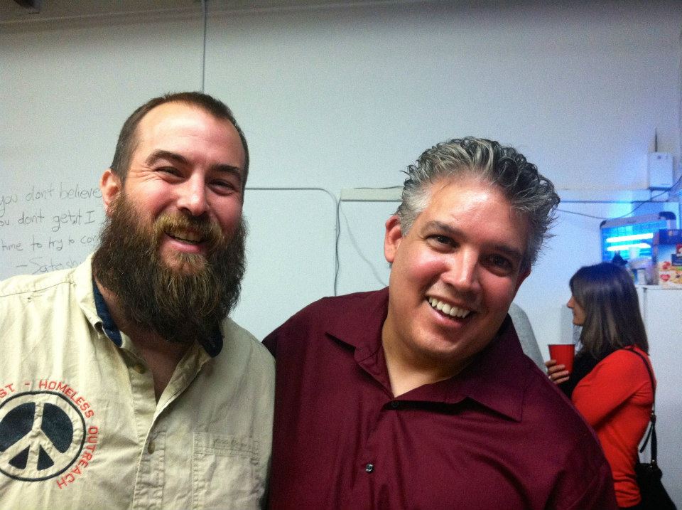 Founder of Sean's Outpost Jason King (left) at the Denver Bitcoin Center Grand Opening Party.