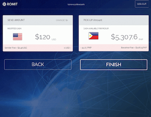 Screenshot of remittance using Romit - Bitcoinist.net