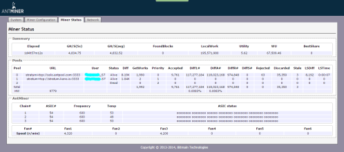 Antminer S7 Status Screen