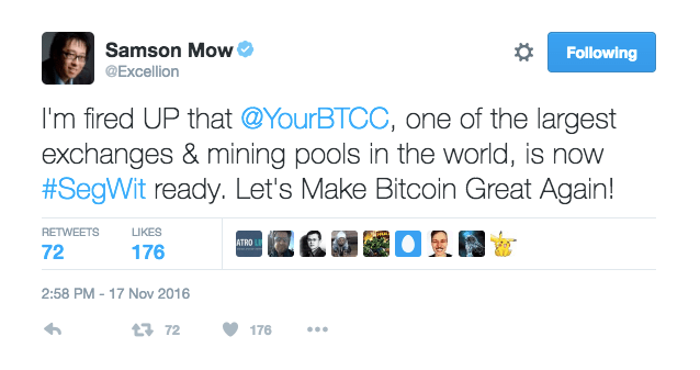 Samson Mow SegWit tweet