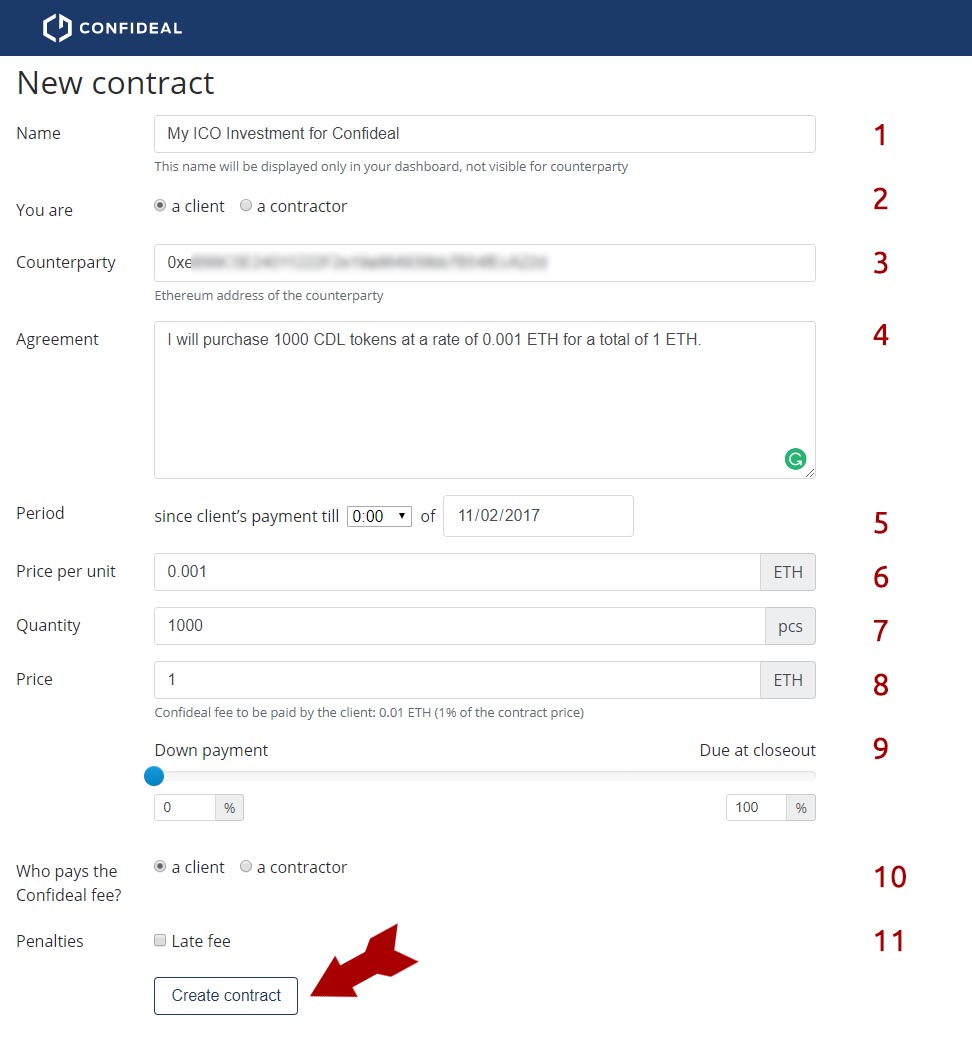 Confideal test ICO contract