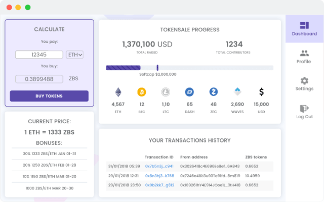 BlockStarter dashboard