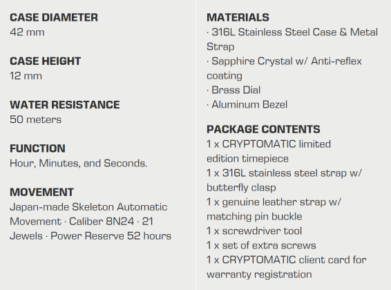 CRYPTOMATIC ENVOY specs