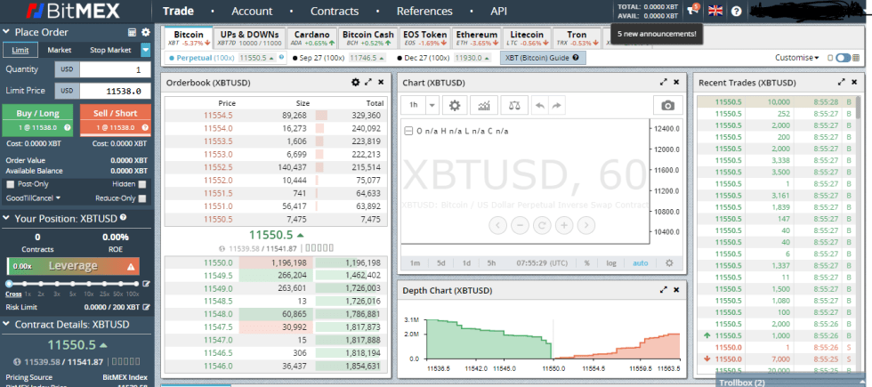 bitmex bitcoin exchange user interface