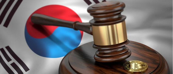 Gavel on South Korea flag and crypto coin