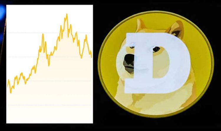 Picture of a Dogecoin next to a market chart