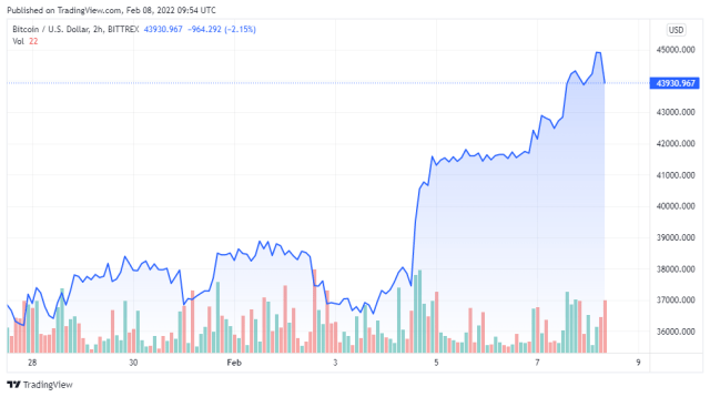 BTCUSD price chart for 02/08/2022 - TradingView