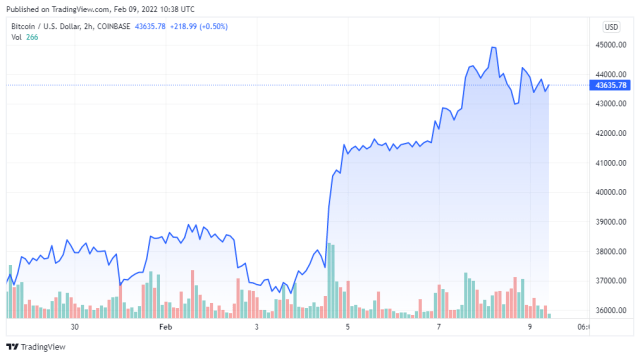 BTCUSD price chart for 02/09/2022 - TradingView