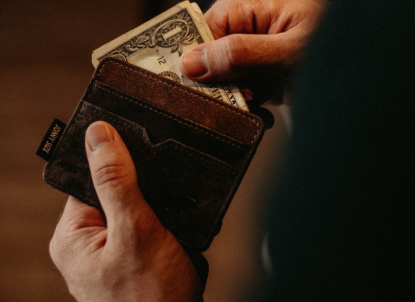 Fingerprint sensor, a normal wallet with a one dollar bill