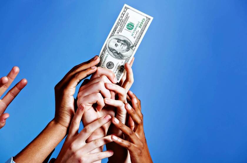 hands reaching for money