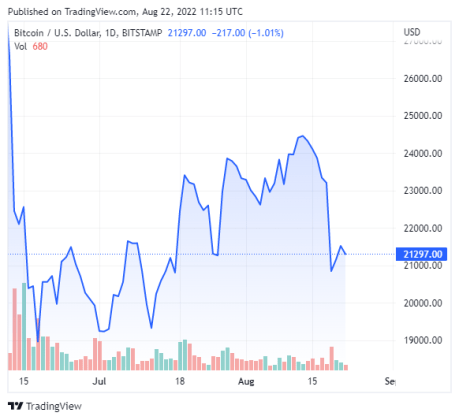 BTCUSD price chart for 08/22/2022 - TradingView