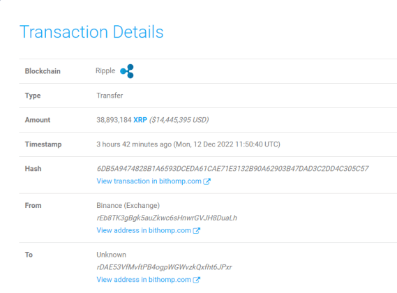 XRP Binance Outflow