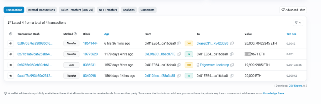 ETH whale transfers coins | Source: Etherscan