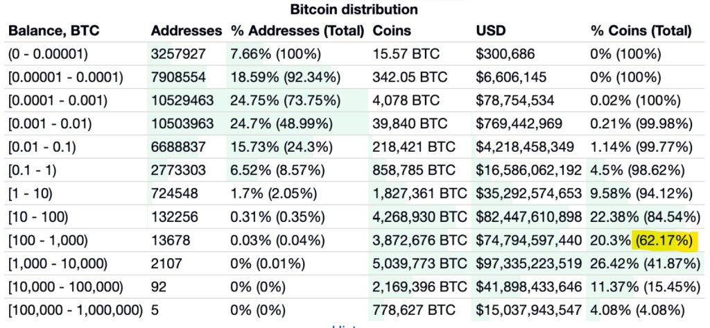 Bitcoin wealth distribution | Source: BitInfoCharts