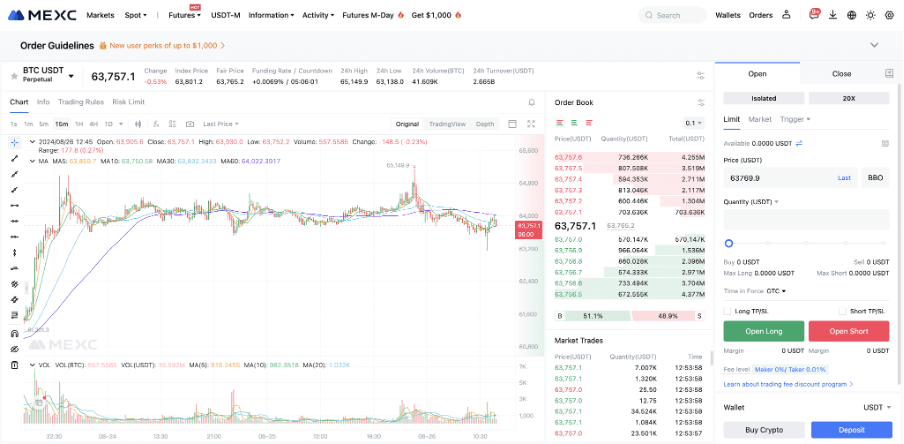 MEXC contract trading platform screenshot