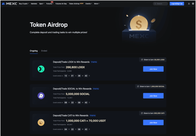 token airdrop page  