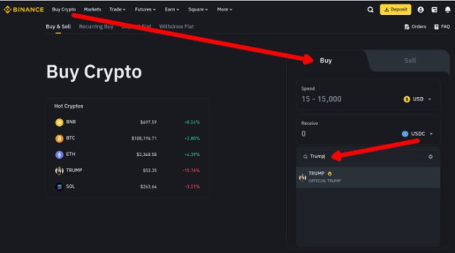 How to find $TRUMP coin on Binance