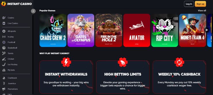 Popular games at Instant Casino