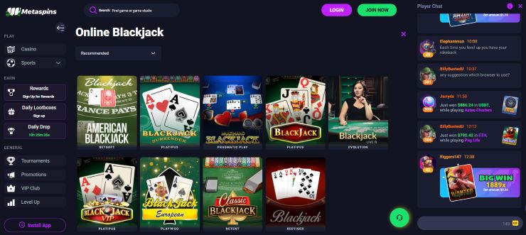 Metaspins Bitcoin Blackjack