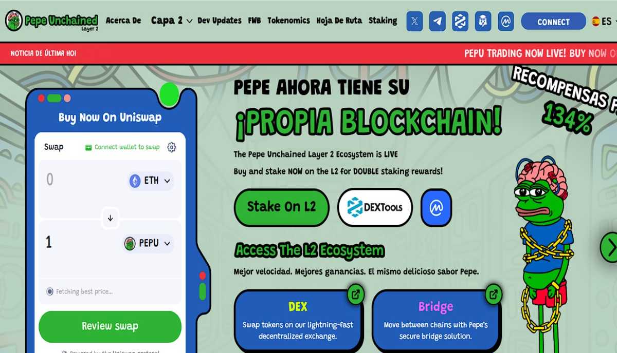 Pepe Unchained subió un 37% en 24 horas mientras crece la expectación en torno a la plataforma de lanzamiento de Meme coin