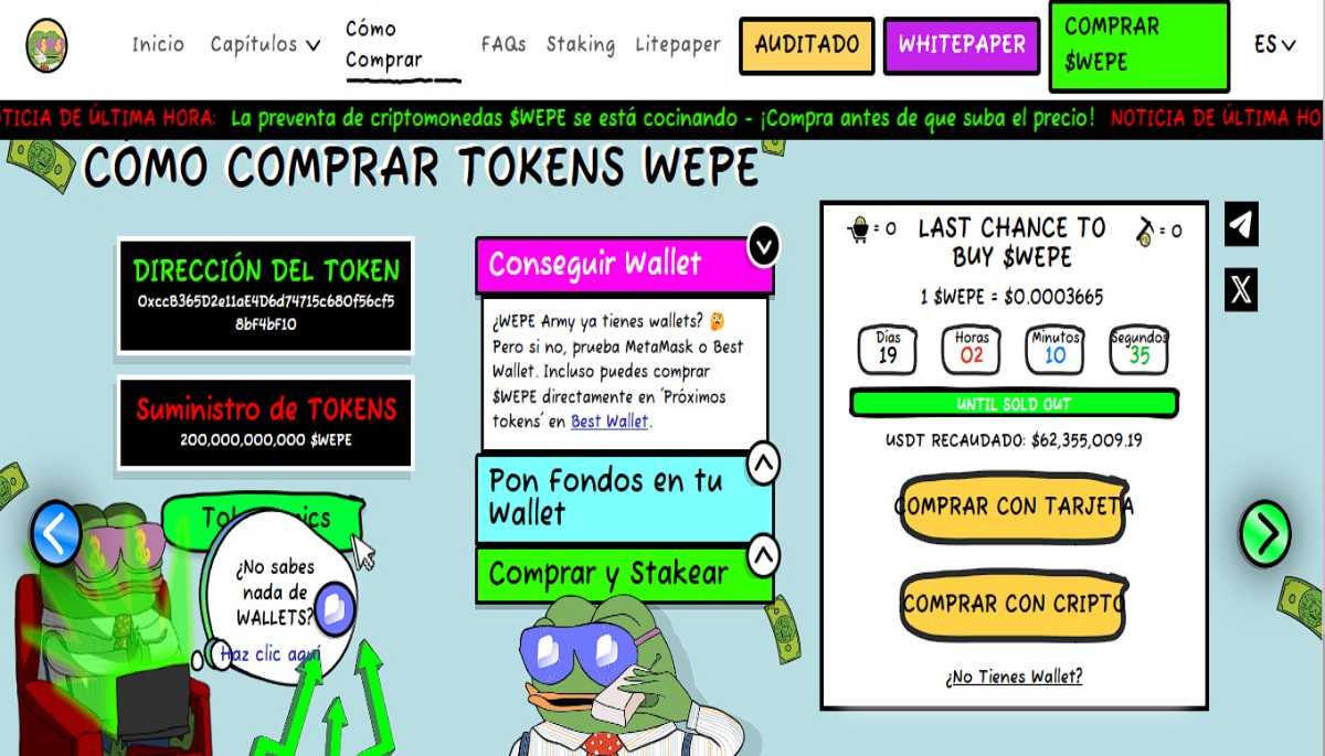 Quedan 19 días para el lanzamiento de la meme coin viral $WEPE ¿La siguiente criptomoneda en hacer un x100?