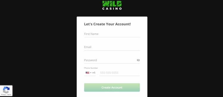 Wild Casino offshore Casino registration page