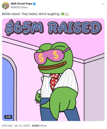 Wall Street Pepe has raised $65M on presale