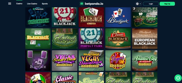 BetPanda's Bitcoin Blackjack game selection