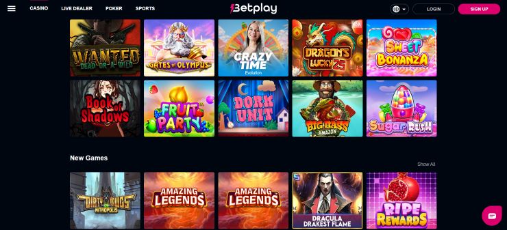 Betplay Bitcoin casino slots game selection