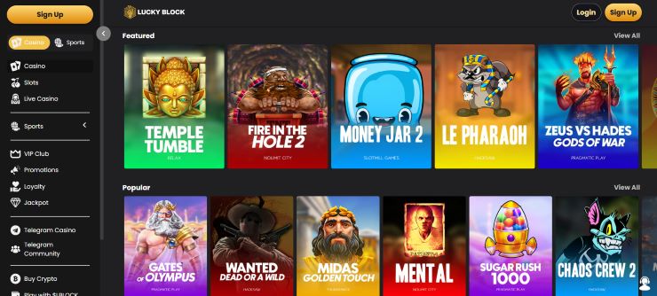 Lucky Block's selection of crypto slots