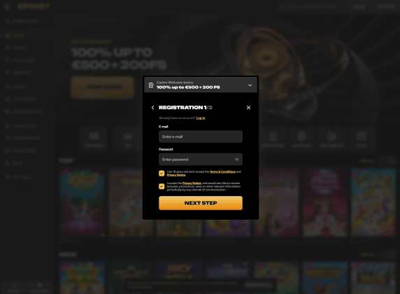 The Instant Casino sign-up page