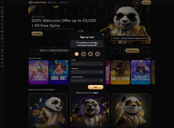 The Golden Panda sign-up page