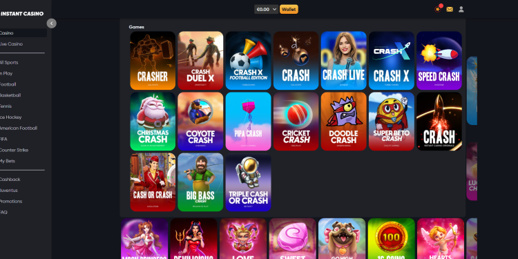 A view of Instant Casino's crash games lobby