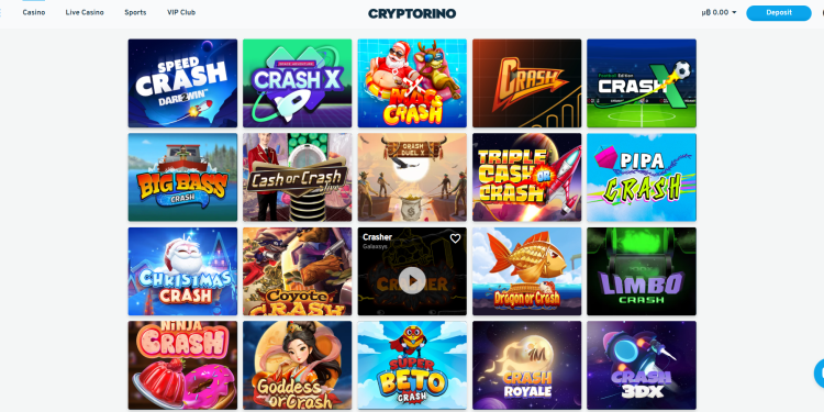 A screenshot showing the crash games at Cryptorino