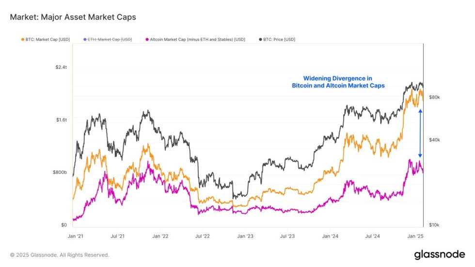 Major Asset Market Cap Compared to Bitcoin | Source: Glassnode on X