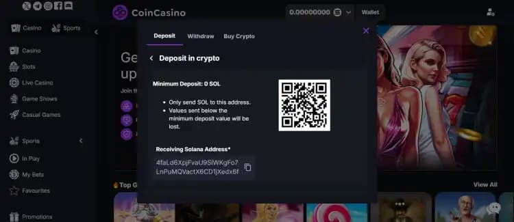 deposit at CoinCasino