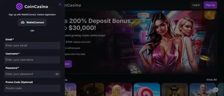 Register at CoinCasino