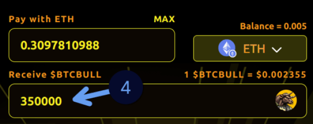 Selecting how many $BTCBULL tokens to buy