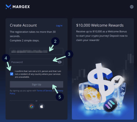 Creating an account on Margex