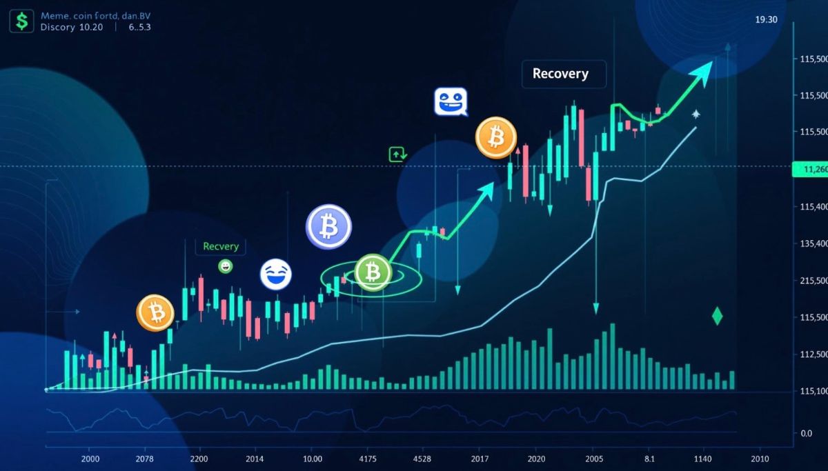 ミームコイン価格チャートと回復傾向を示す図表