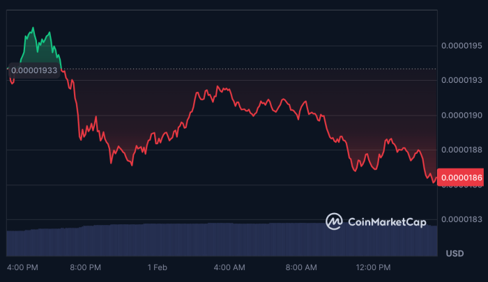 $SHIB price dropping 4% over the last 24h on CoinMarketCap