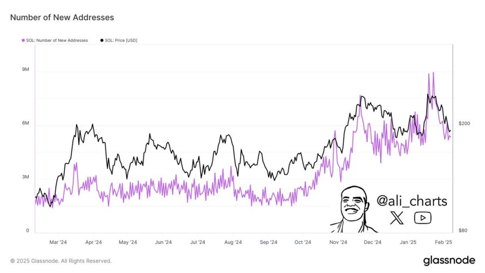Solana Number of New Addresses | Source: Ali Martinez on X