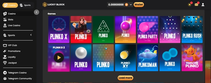 A snapshot of Luckyblocks crypto-plinko interface.