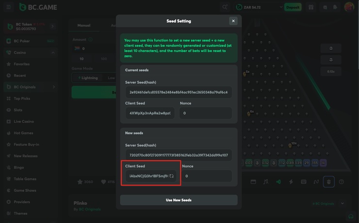 The Client Seed of Crypto Plinko at BC-Game