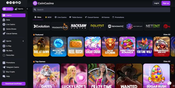 A snapshot of the CoinCasino game lobby