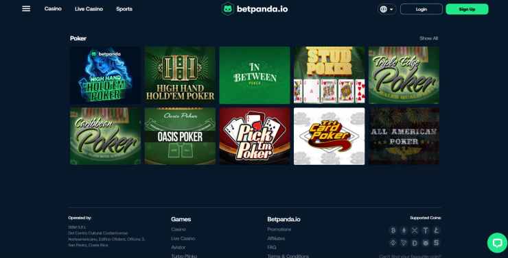 A view of BetPanda's crypto poker games