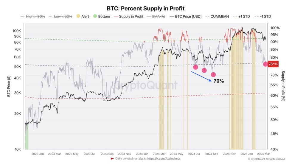 Bitcoin Percent Supply in Profit | Source: Axel Adler on X