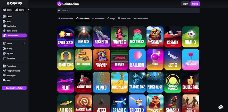 A snapshot of Coin Casino's crypto plinko interface.